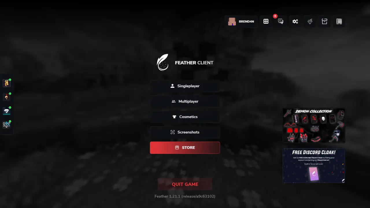 Feather Client에서 상점 버튼 클릭